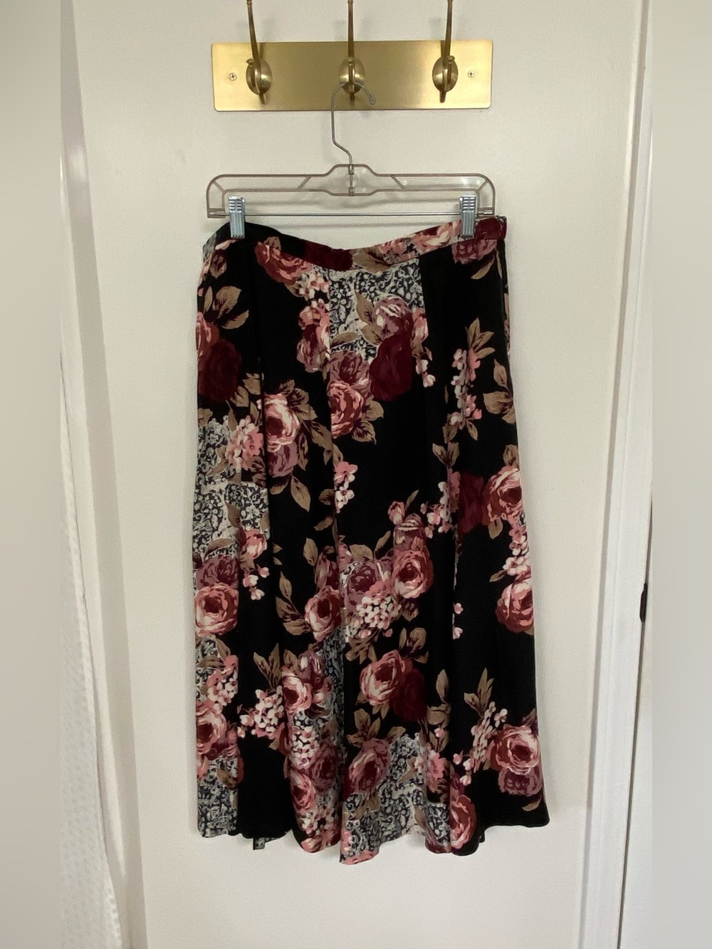 Vintage 90s Koret Petites Size 16 Floral Rayon Midi Skirt Cottagecore Grunge